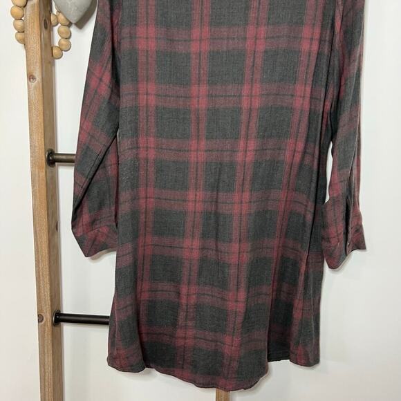 Cloth and Stone Faded Red Gray Plaid Rayon Tunic Dress Size Small - Picture 6 of 8